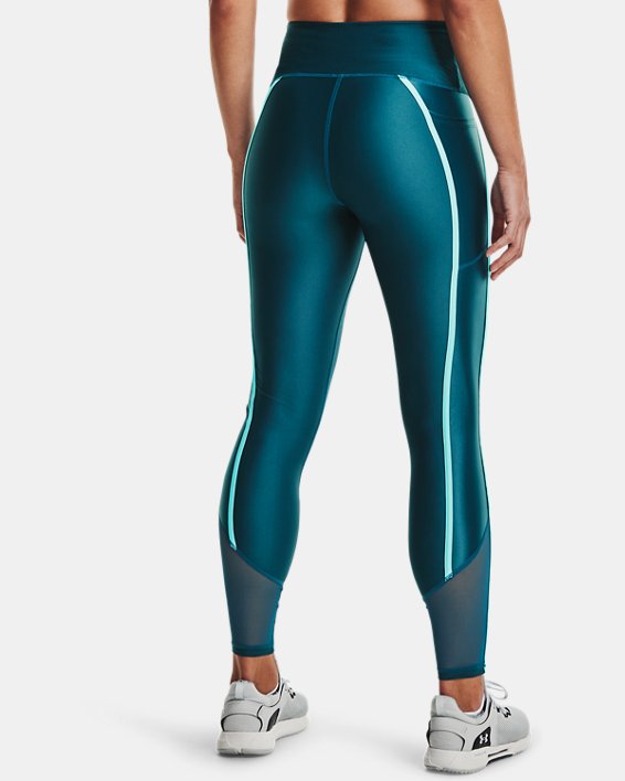 Women's HeatGear® No-Slip Waistband Shine Mesh Full-Length Leggings, Blue, pdpMainDesktop image number 1